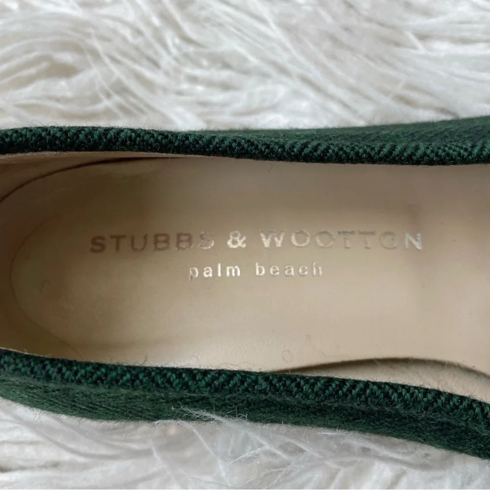Stubbs and Wootton Women’s Green Herringbone Loafer Flat Shoes EUC Size 6.5